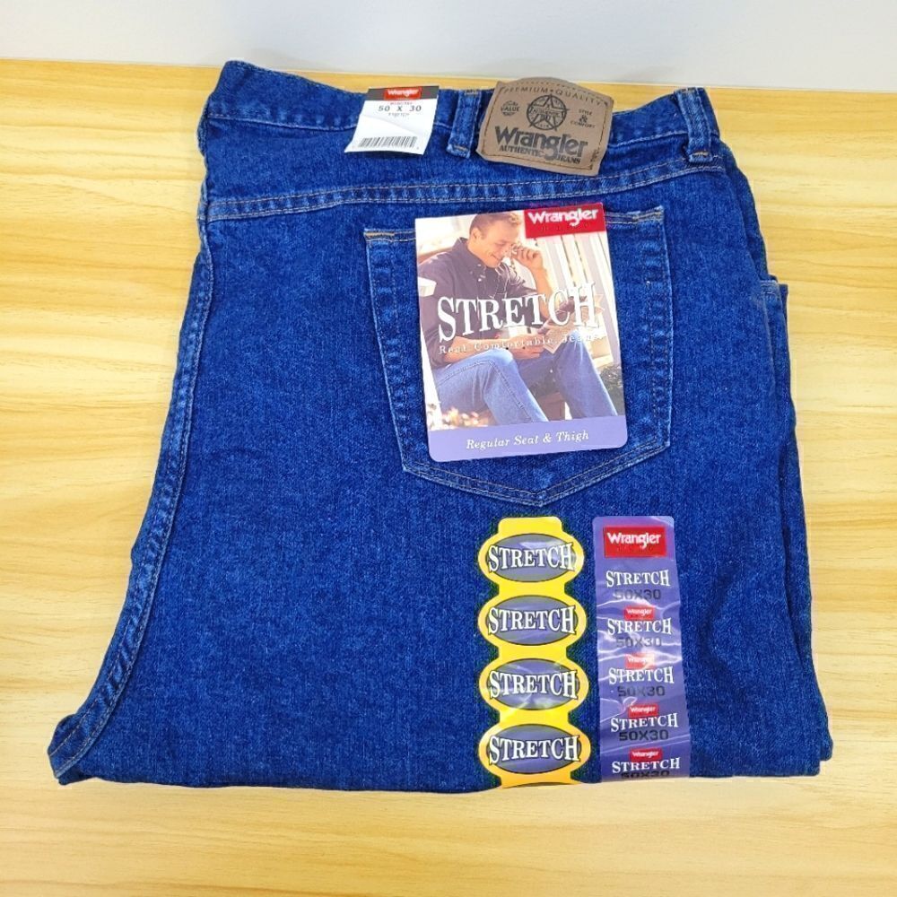 New Wrangler 50 x 30 Stretch Blue Denim Jeans Pants